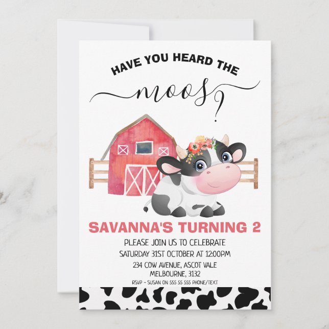 Invitation Red Cow Print Avez-Vous Entendu L'Anniversaire De  (Devant)