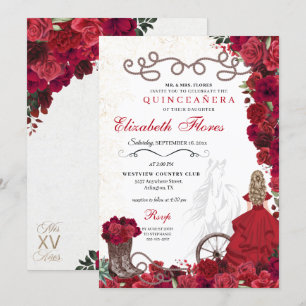 Invitation Red Cowgirl Ranchero Western Quinceanera