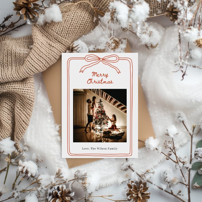 Invitation Red Cream Hand Drawn Photo Family Christmas (Créateur téléchargé)