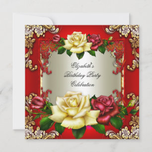 Invitation Red Cream Rose Gold Élégante fête d'anniversaire