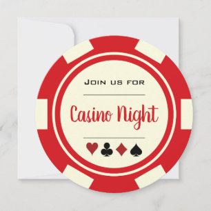 Invitation Red Cream White Poker Chip Casino Nuit