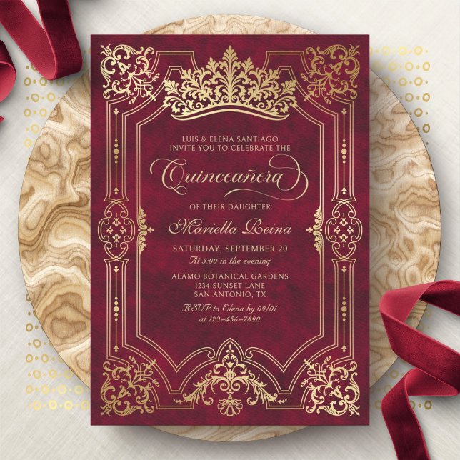 Invitation Red Crown Tiara Elegant Quinceanera (Créateur téléchargé)
