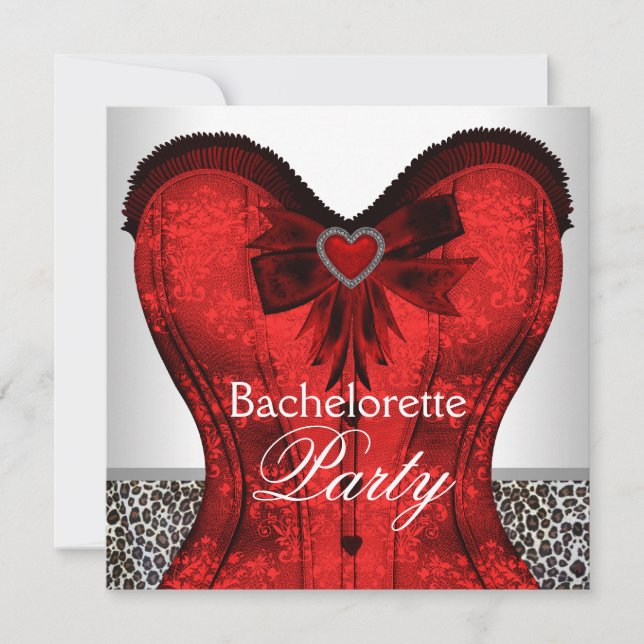 Invitation Red Damask Corset Leopard Bachelorette (Devant)