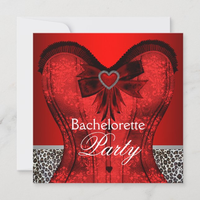 Invitation Red Damask Corset Leopard Bachelorette (Devant)