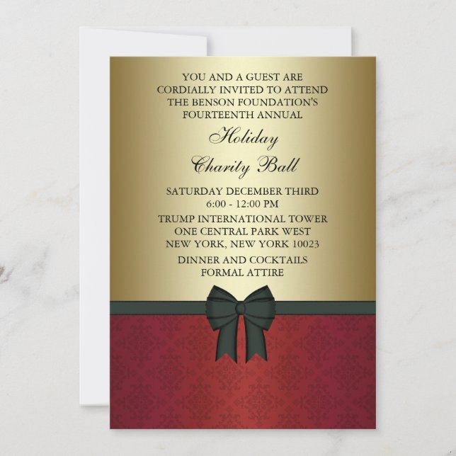 Invitation Red Damask Gold Black Cravate Corporate Party (Devant)