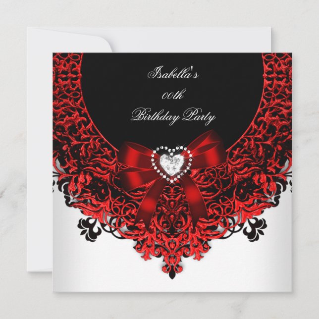 Invitation Red Diamond Heart Red Black White Anniversaire Par (Devant)