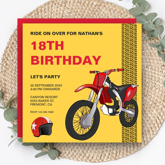 Invitation Red Dirt Bike Motocross fête d'anniversaire (Créateur téléchargé)