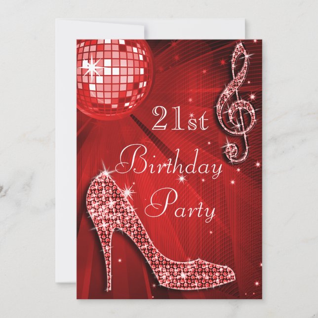 Invitation Red Disco Ball and Sparkle Heels 21e anniversaire (Devant)