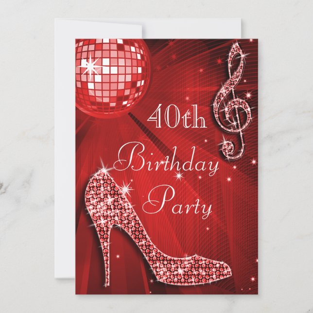 Invitation Red Disco Ball and Sparkle Heels 40e anniversaire (Devant)