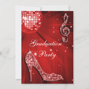 Invitation Red Disco Ball Sparkle Heels Graduation