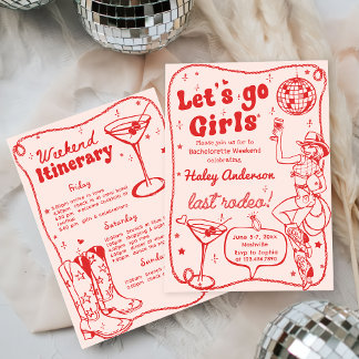 Invitation Red Disco Rodeo Cowgirl Week-end Bachelorette