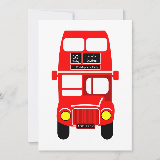 Invitation Red Double Decker Bus Design Anniversaire (Devant)