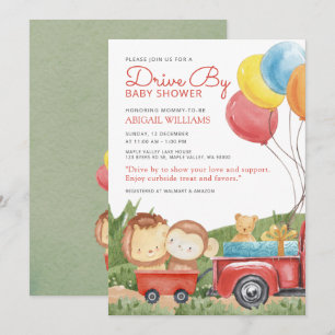 Invitation Red Drive By Woodland Animaux Baby shower de camio