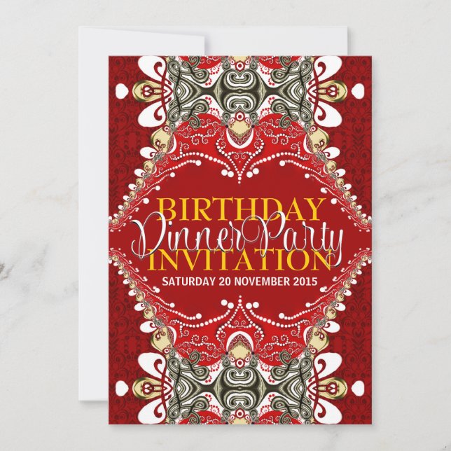 Invitation Red Eastern Batik Tribal Anniversaire Soirée (Devant)