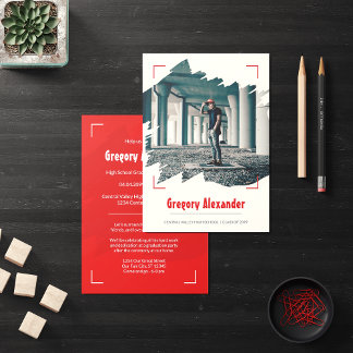 Invitation Red Edgy Abstrait Brushstroke Photo Graduation