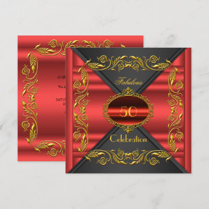 Invitation Red Elegant Black Gold Fabuleux 50e anniversaire