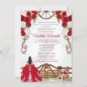 Invitation Red Elegant Rustic Western Charro Quinceanera V10