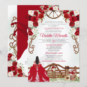 Invitation Red Elegant Rustic Western Charro Quinceanera V2