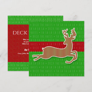 Invitation Red et Green Deck les Halls Reindeer Holiday