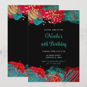Invitation Red et Turquoise Blue Alcock Ink Anniversaire