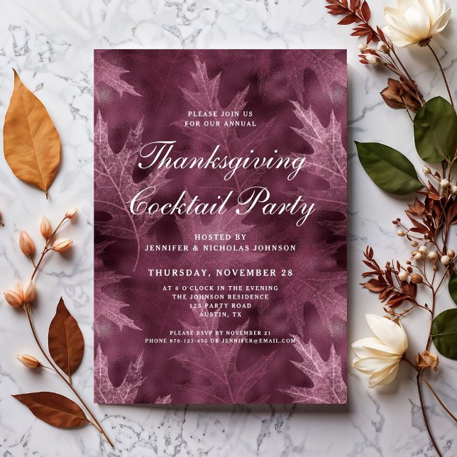 Invitation Red Fall quitte Thanksgiving Cocktail Party (Red Fall Leaves Thanksgiving Cocktail Party Invitation)
