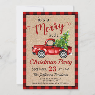 Invitation Red Farm Truck Holiday Noël Little Party