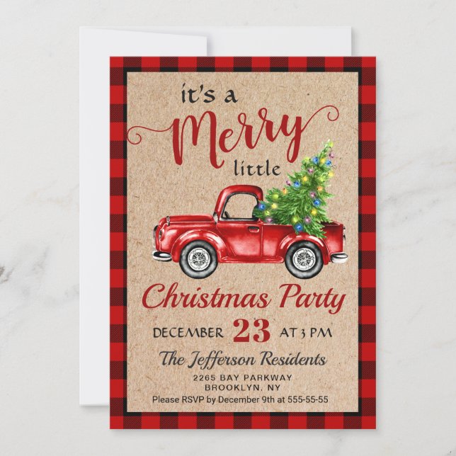 Invitation Red Farm Truck Holiday Noël Little Party (Devant)
