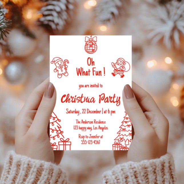Invitation Red Festive Holiday | Oh What Fun Christmas Party  (Créateur téléchargé)