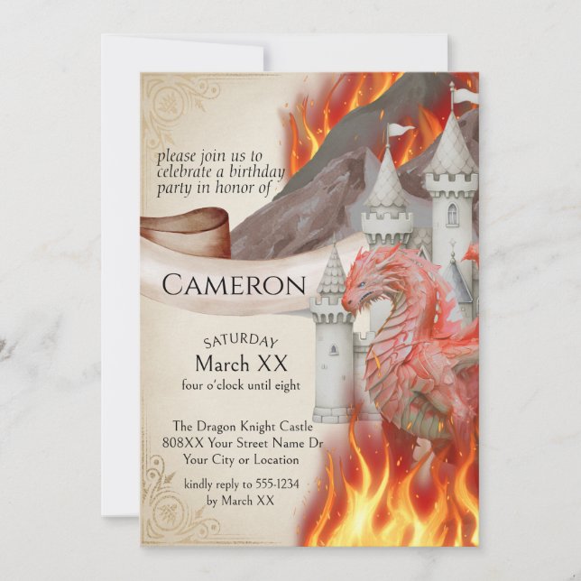 Invitation Red Fire Dragon et Castle Imaginaire Party (Devant)