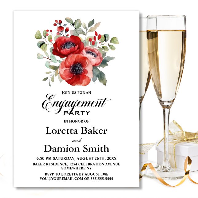 Invitation Red Floral Engagement Party (Créateur téléchargé)