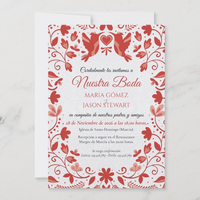 Invitation Red Floral Romantic Aesthetic Spanish Wedding (Devant)