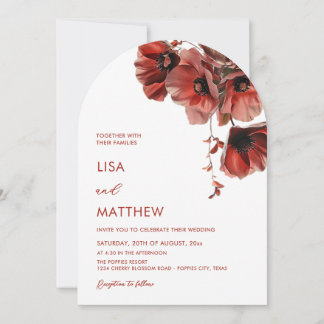 Invitation Red Flowers White