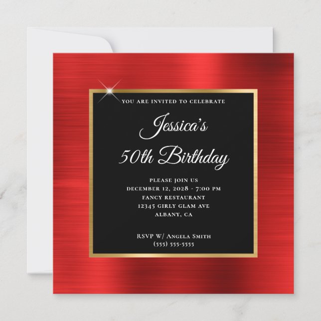 Invitation Red Foil Gold et Black Overlay 50e anniversaire (Devant)