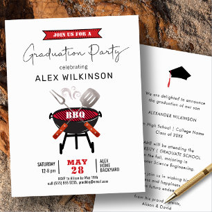 Invitation Red Fun Script Minimaliste Graduation BBQ Party
