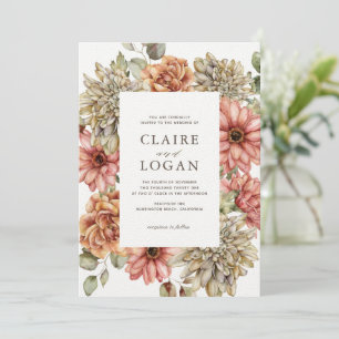 Invitation Red Gerbera & White Dahlia Mariage