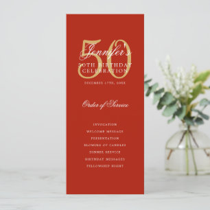 Invitation Red Gold 50th Birthday Party Program avec menu