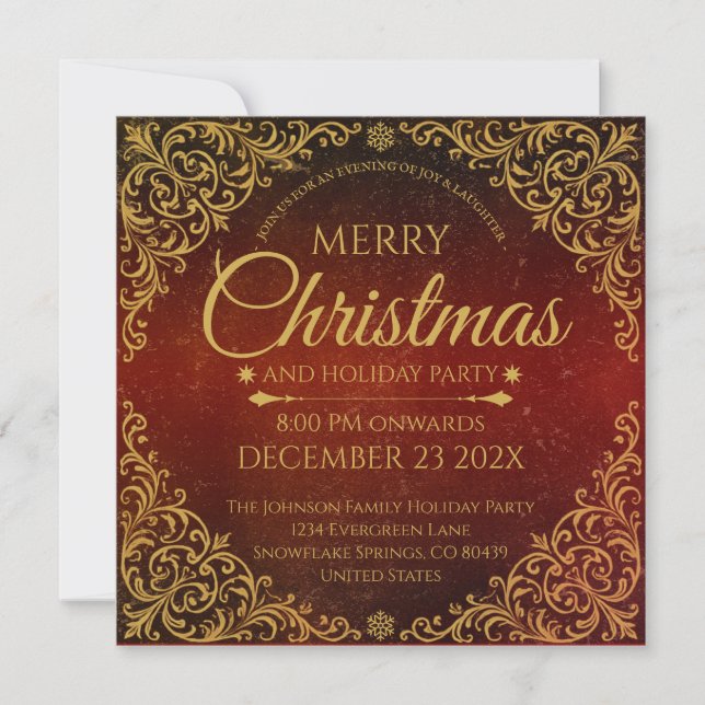 Invitation Red Gold and Velvet Elegant Christmas  (Devant)