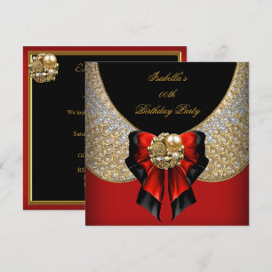 Invitation Red Gold Black Élégante fête d'anniversaire