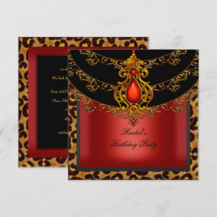 Invitation Red Gold Black fête d'anniversaire Leopard