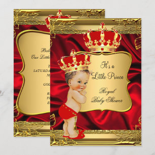 Invitation Red Gold Brunette Baby Boy Prince Baby shower