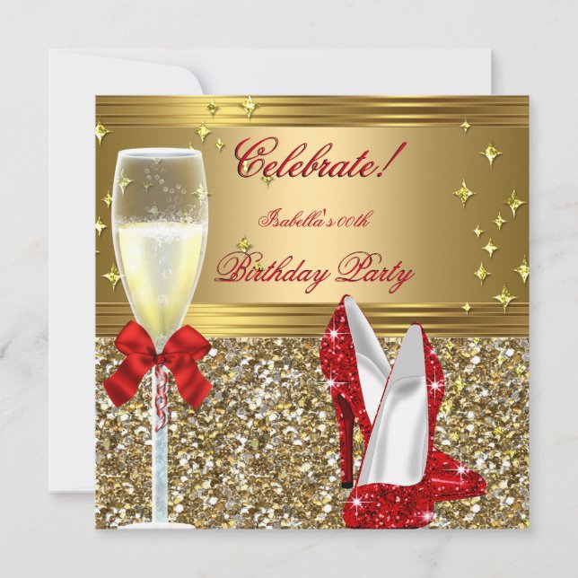Invitation Red Gold Champagne Talons fête d'anniversaire (Devant)