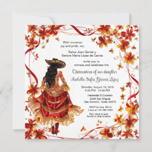 Invitation Red Gold Charra Quinceanera
