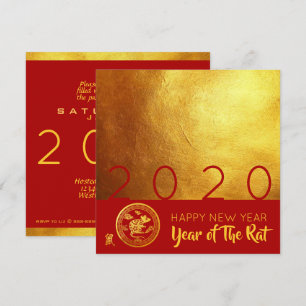 Invitation Red Gold Chinese Rat coupé sur papier 2020 Party S