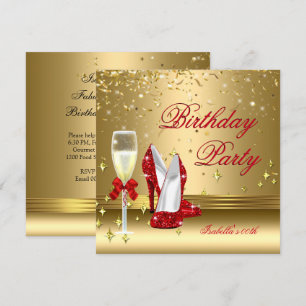 Invitation Red Gold Confetti Champagne Heures Anniversaire Pa