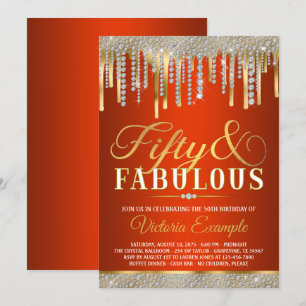 Invitation Red Gold Diamond Drip Fabulous 50 Anniversaire