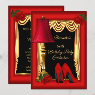 Invitation Red Gold Drapes High Heures Rose fête d'anniversai