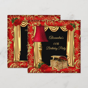 Invitation Red Gold Drapes Rose lampe boîte à bijoux Annivers