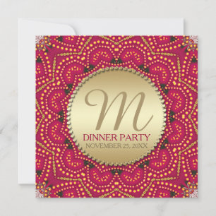 Invitation Red+Gold Eastern Bohemian Indian Dinner Party
