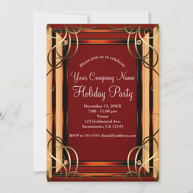 Invitation Red & Gold Elegant Company Corporate Holiday Party (Devant)
