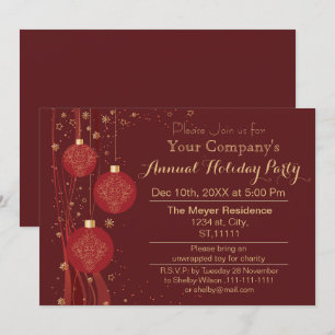 Invitation Red Gold Festive Corporate fête de vacances